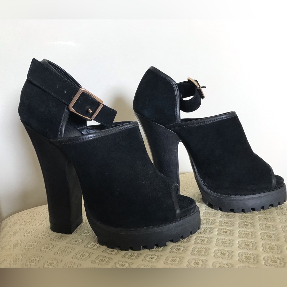 Platform Heels Black Suede from Shellys London